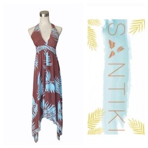 Santiki Tropical Halter Handkerchief Hem Dress